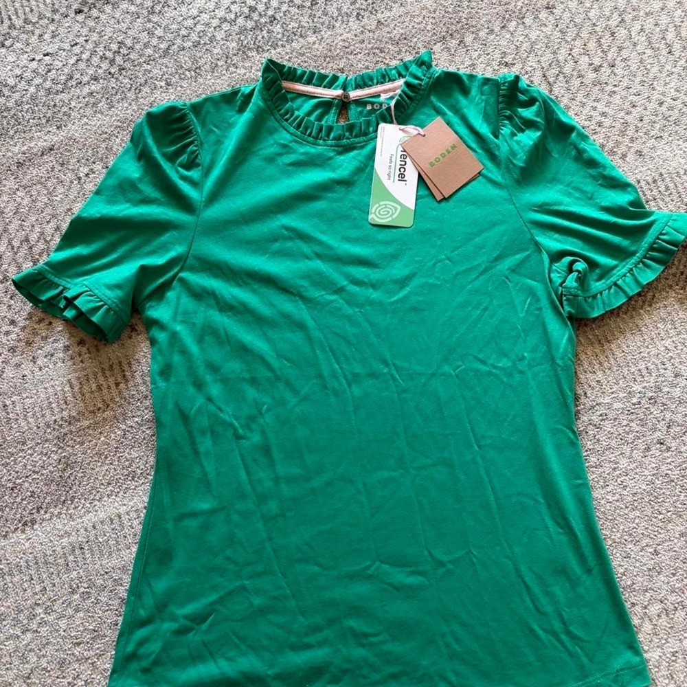 Biden tencel ruffle trimmed top euro polished cottage preppy green 6